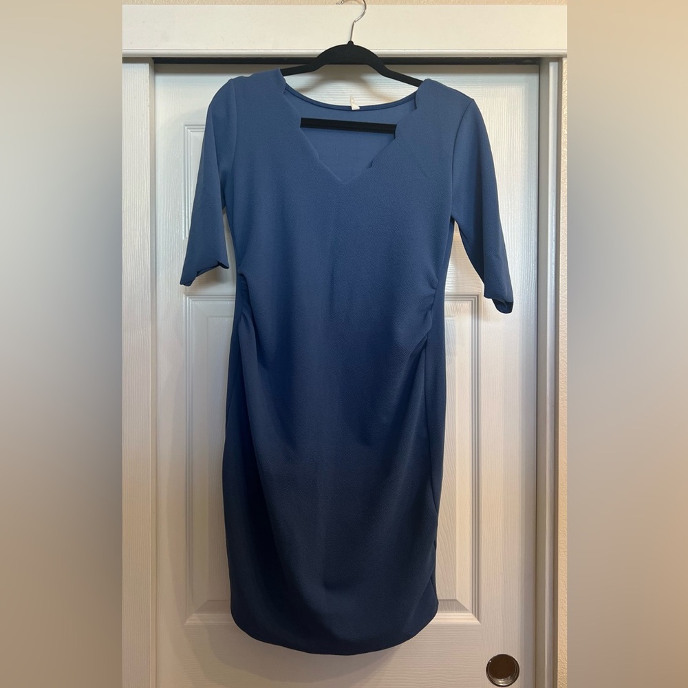Pinkblush Maternity Blue V-Neck scallop Dress